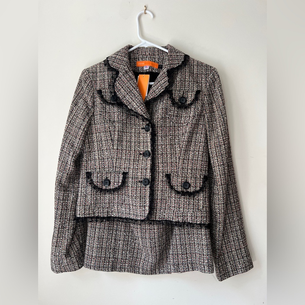 NWT Cynthia Steffe Tweed Blazer Skirt Set with Black Trim
